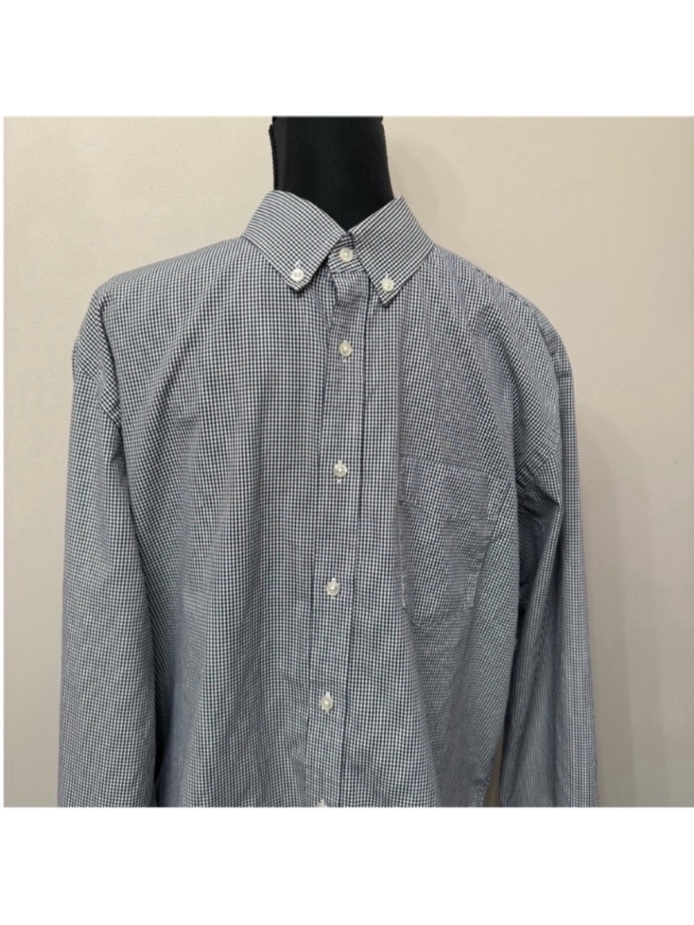 1901 Men's Navy and White Micro-Check Button-Down Shirt Size 16 1/2